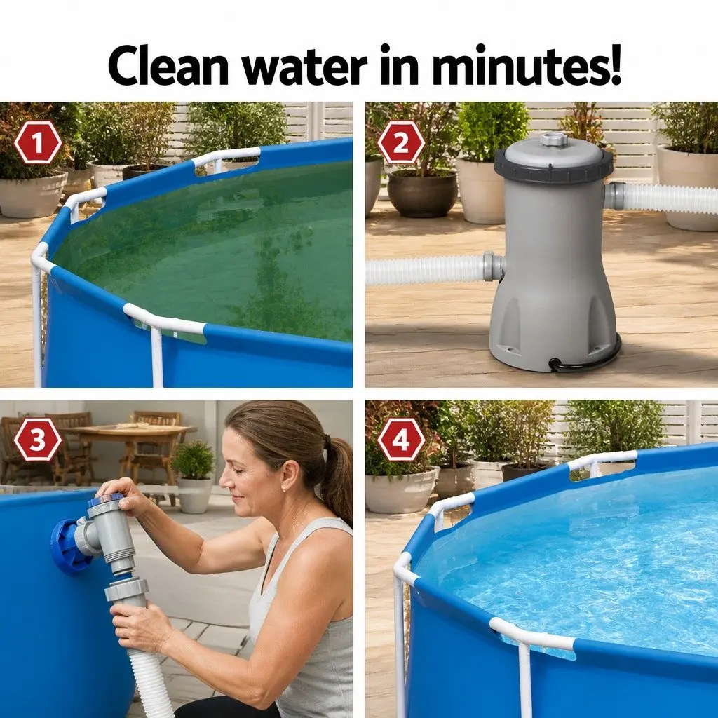 Pool Filter Pump 800GPH Above-Ground Cleaner Grey