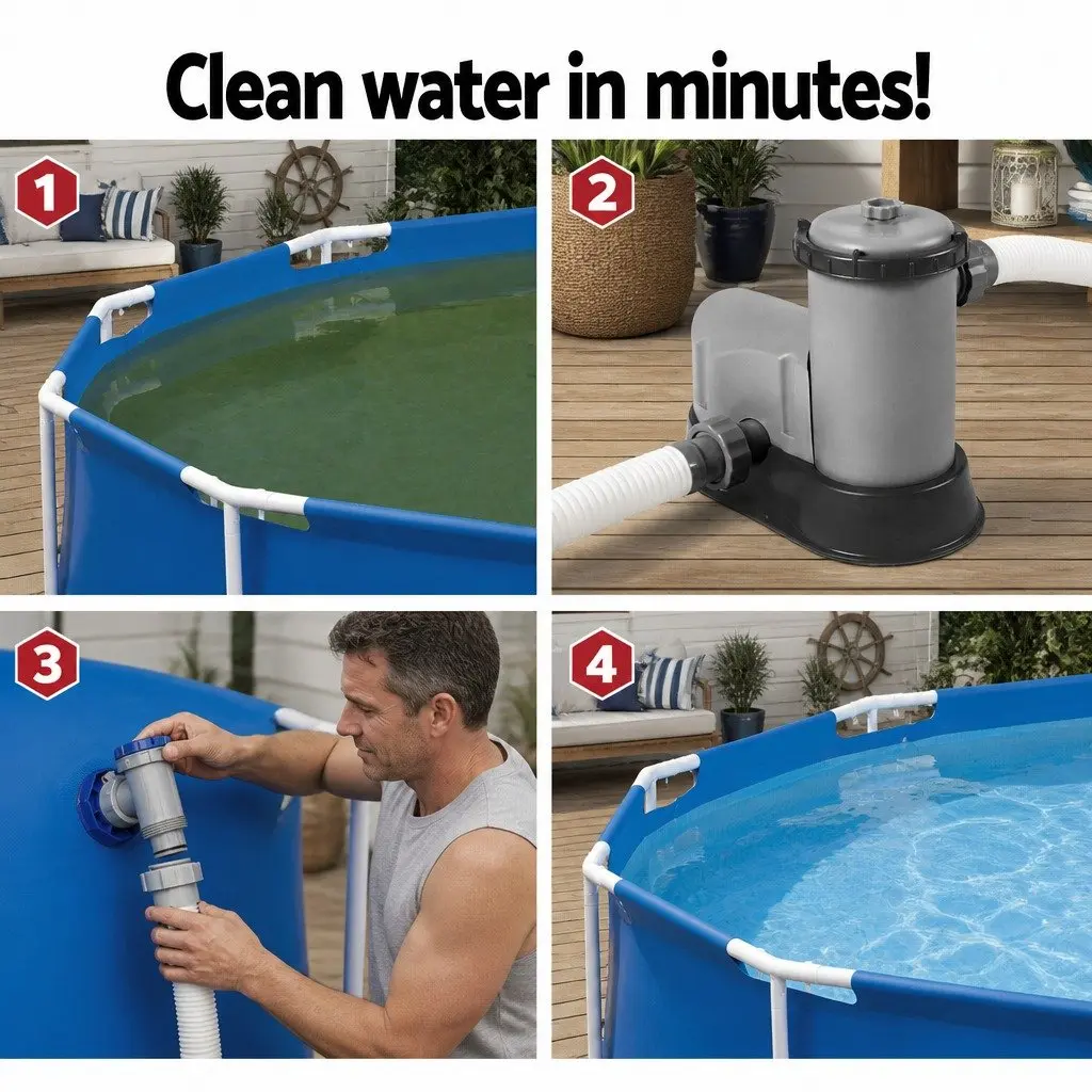 Above Ground Swimming Pool Pump 1500GPH Water Filtration Cartridge System