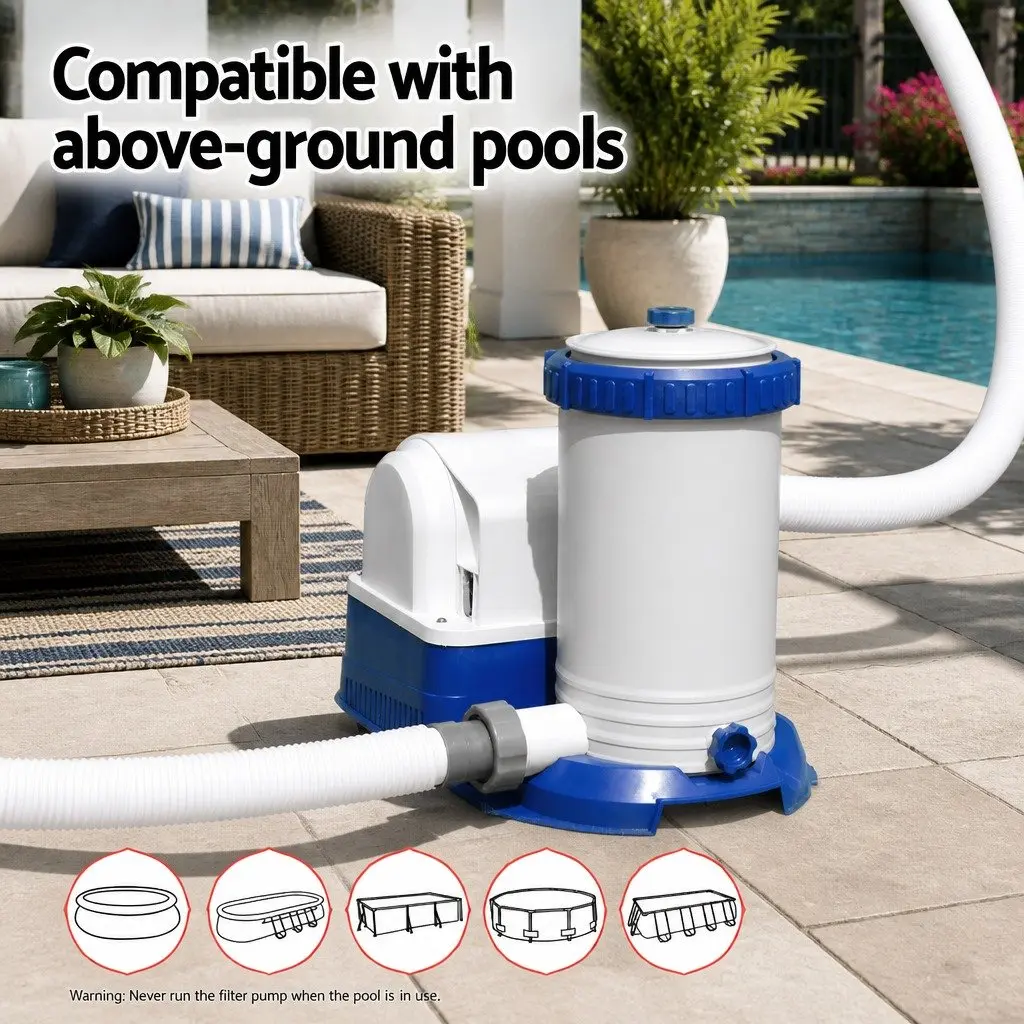 Pool Filter Pump 2500GPH Water Cleaner System for Above Ground Swimming Pools 42 x 30 x 37 cm