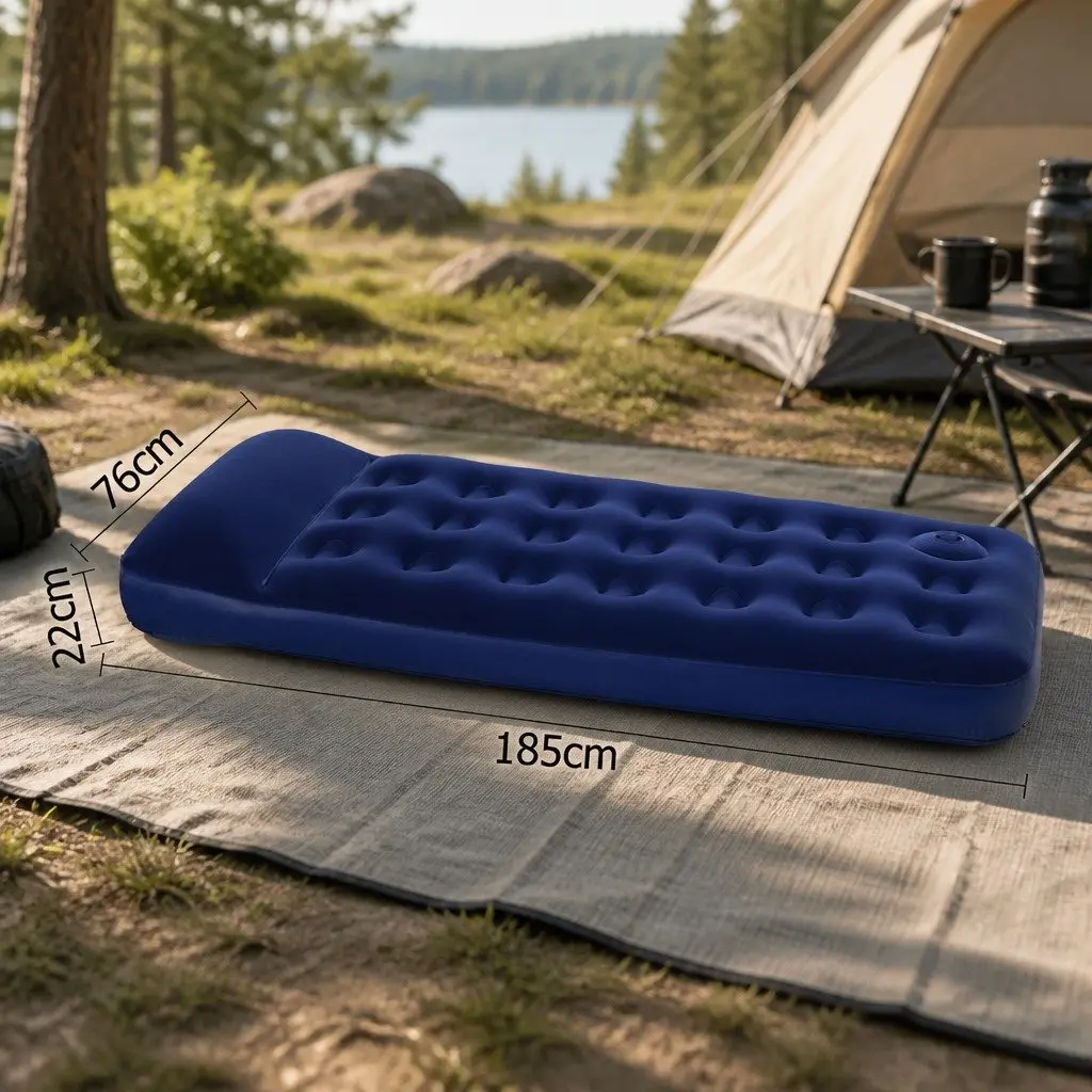Single Air Mattress Inflatable Bed Coil-Beam 185 x 76 x 22cm Navy Indoor Outdoor Camping Sleep