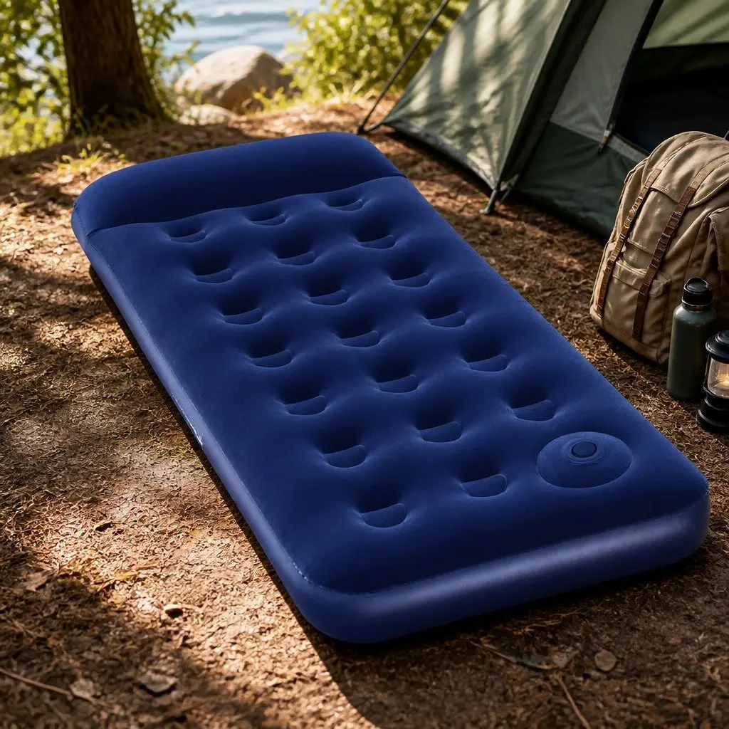 Single Air Mattress Inflatable Bed Coil-Beam 185 x 76 x 22cm Navy Indoor Outdoor Camping Sleep