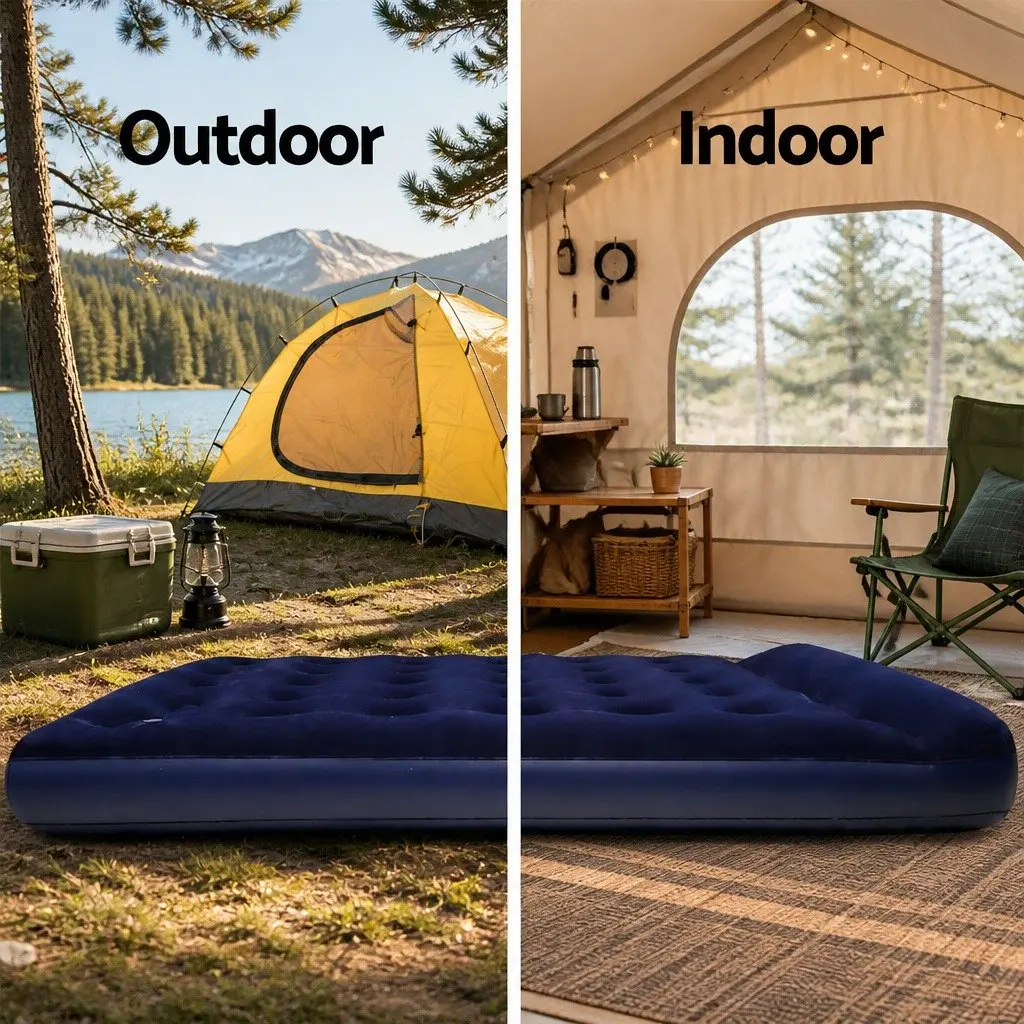 Single Air Mattress Inflatable Bed Coil-Beam 185 x 76 x 22cm Navy Indoor Outdoor Camping Sleep