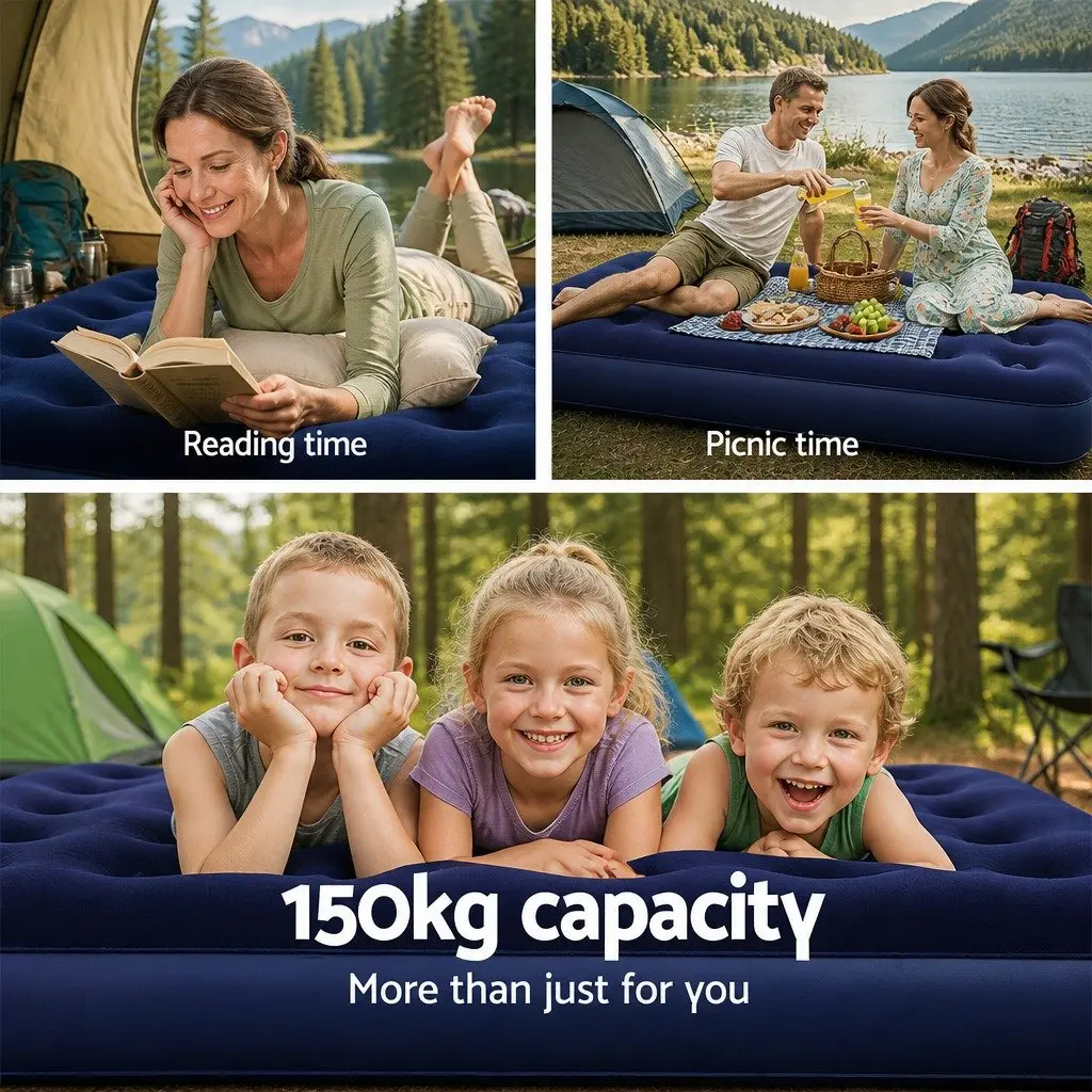 Single Air Mattress Inflatable Bed Coil-Beam 185 x 76 x 22cm Navy Indoor Outdoor Camping Sleep