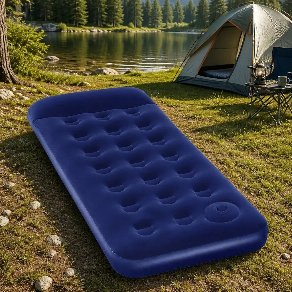 Single Air Mattress Inflatable Bed Coil-Beam 185 x 76 x 22cm Navy Indoor Outdoor Camping Sleep