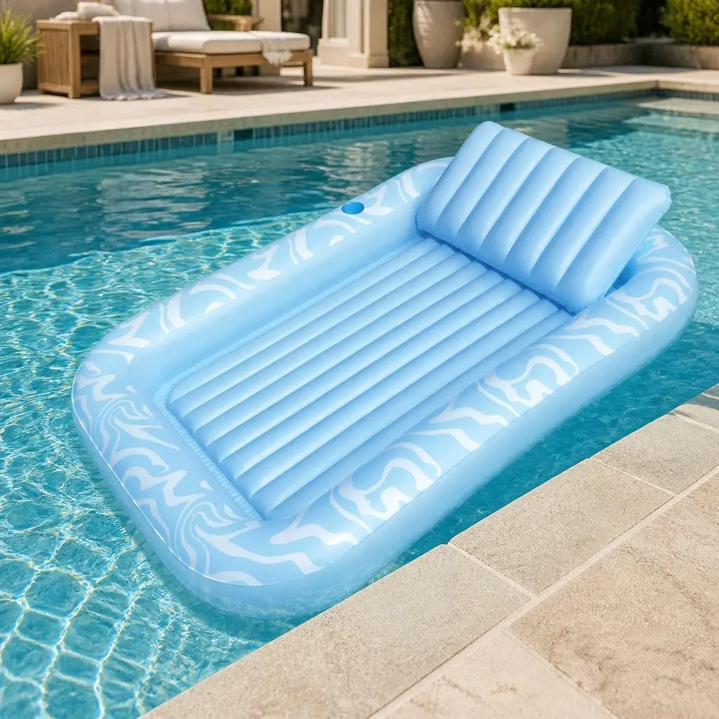 Inflatable Pool Float Lounger Floating Seat Lounge Chair with Pillow and Cup Holder Multicolour 203cm x 137cm x 25cm