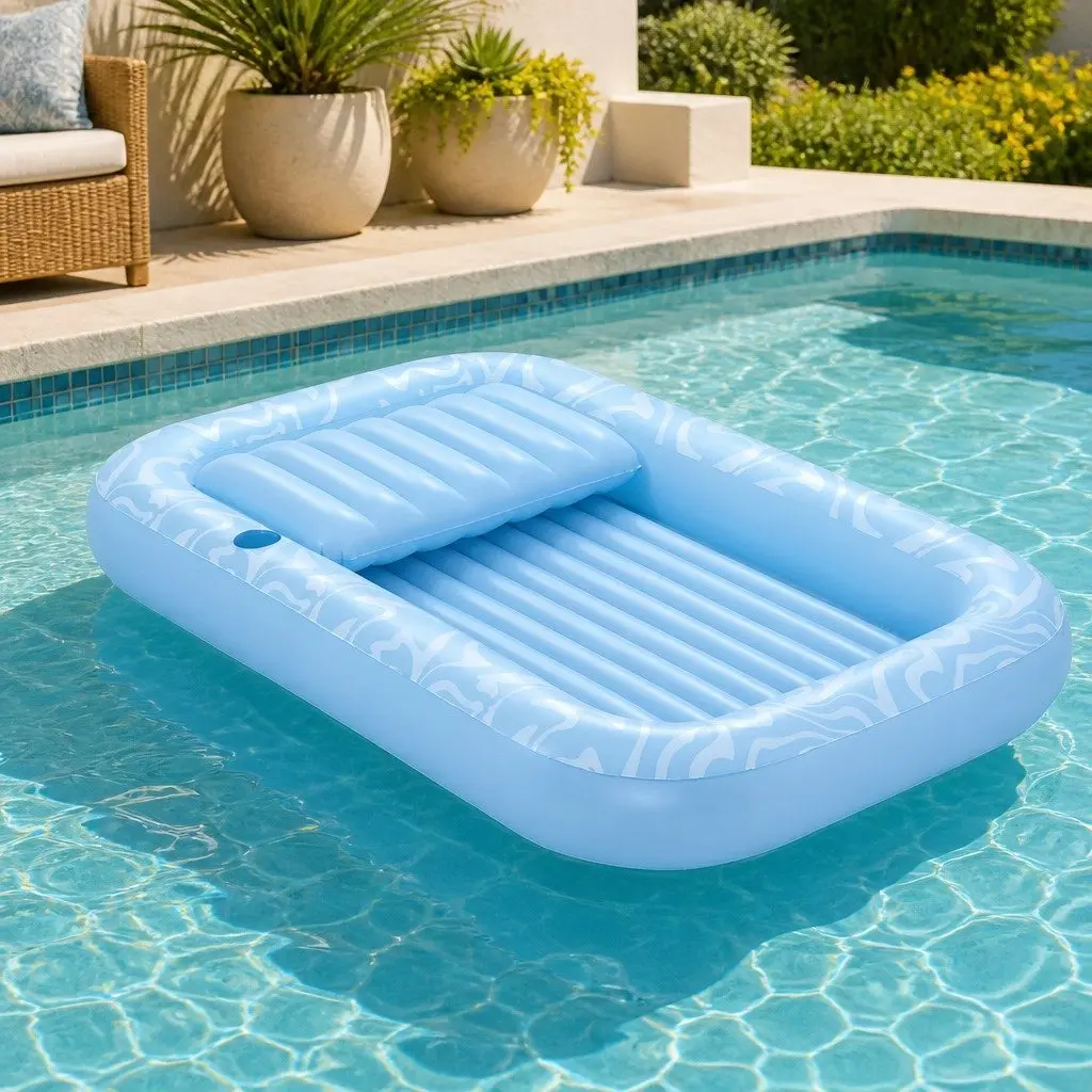 Inflatable Pool Float Lounger Floating Seat Lounge Chair with Pillow and Cup Holder Multicolour 203cm x 137cm x 25cm