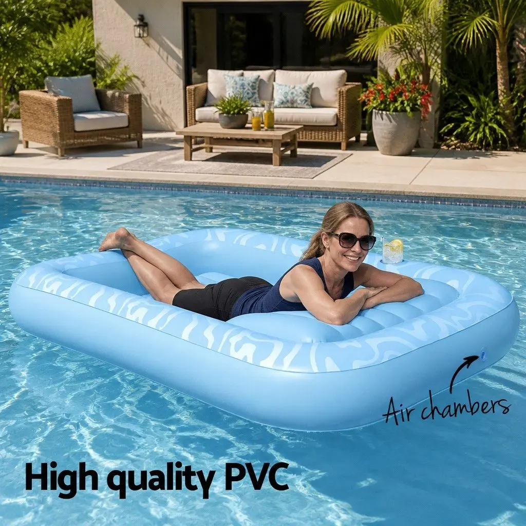 Inflatable Pool Float Lounger Floating Seat Lounge Chair with Pillow and Cup Holder Multicolour 203cm x 137cm x 25cm