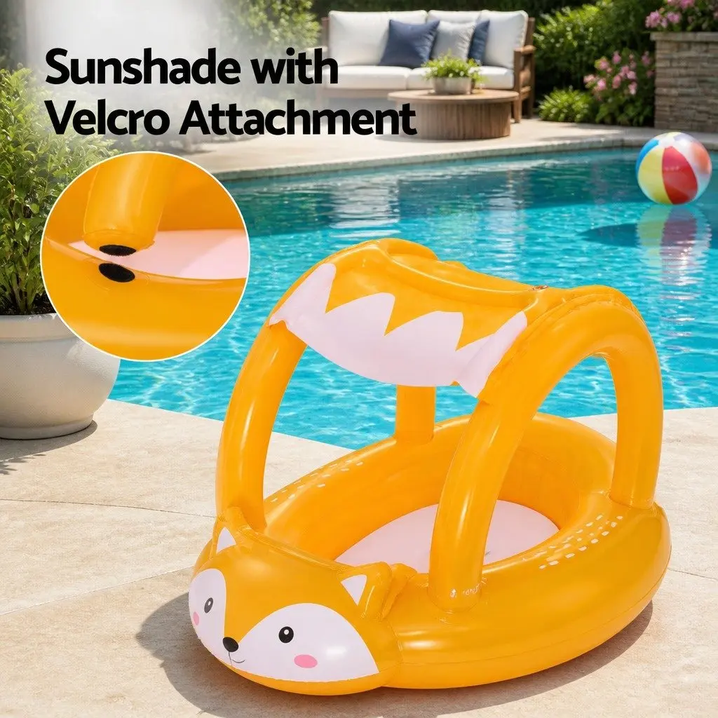 Kids Inflatable Fox Swim Float Pool Toy with Canopy Sunshade 94cm x 60cm x 66cm Multicolour