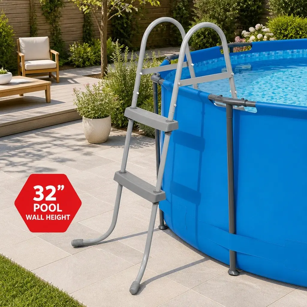 Pool Ladder Above Ground Swimming Pools 84cm Grey 2 Step Removable Non-Slip Steps