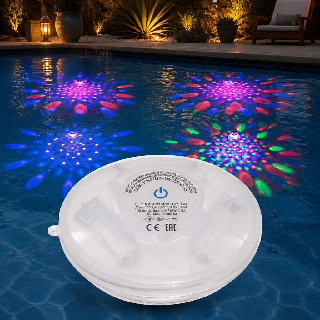 LED Pool Float Light Waterproof Multicolour 15cm x 14.5cm x 7cm 4 Color 7 Modes