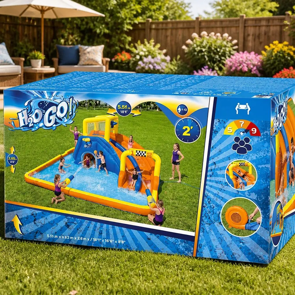 Kids Inflatable Water Park Outdoor Play Area 551cm x 502cm x 265cm Multi-Colour with Water Slides Climbing Walls Splash Pool and Games