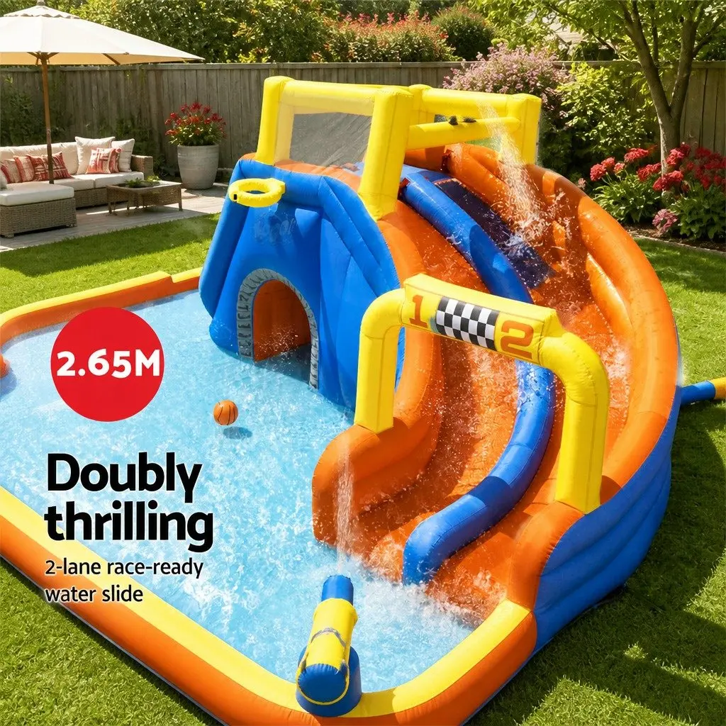 Kids Inflatable Water Park Outdoor Play Area 551cm x 502cm x 265cm Multi-Colour with Water Slides Climbing Walls Splash Pool and Games