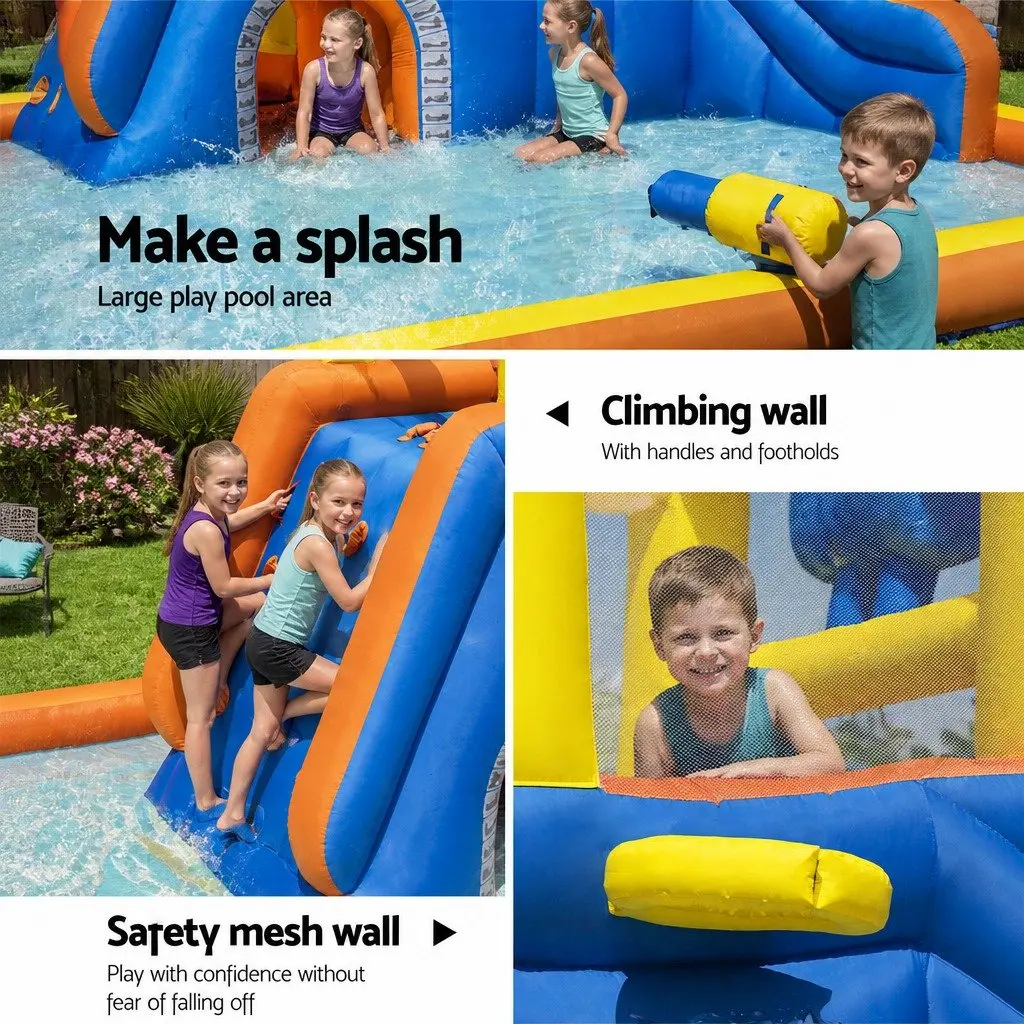 Kids Inflatable Water Park Outdoor Play Area 551cm x 502cm x 265cm Multi-Colour with Water Slides Climbing Walls Splash Pool and Games