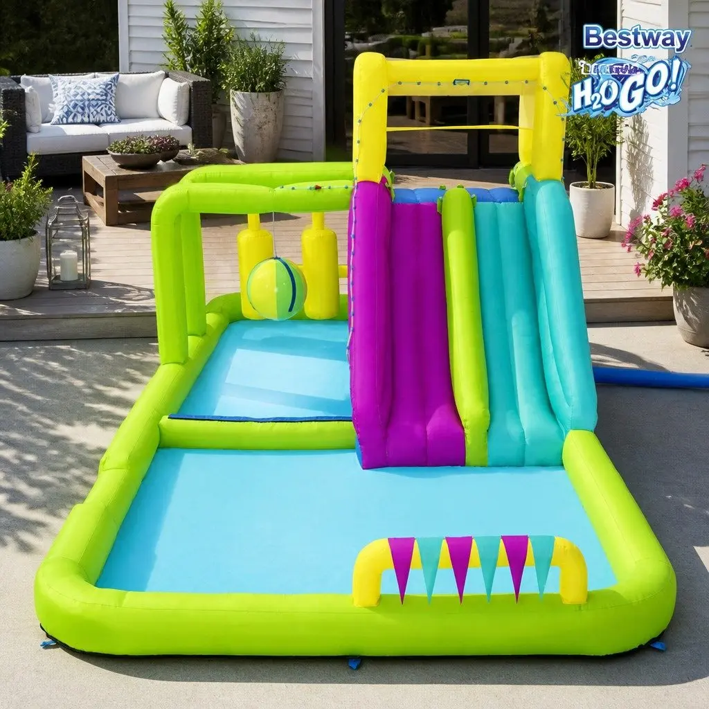 Inflatable Water Slide Park Outdoor Play Pool 710x310x265cm Multi-Colour
