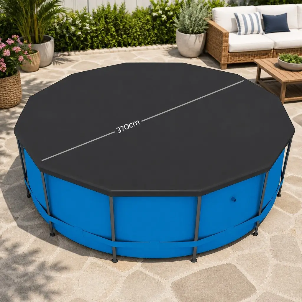 Round Pool Cover UV-Resistant 3.7m Diameter Black PVC Blanket with Drainage Holes