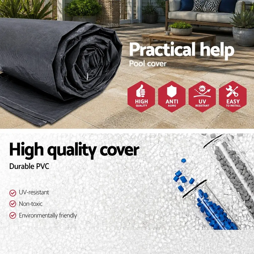 Round Pool Cover UV-Resistant 3.7m Diameter Black PVC Blanket with Drainage Holes