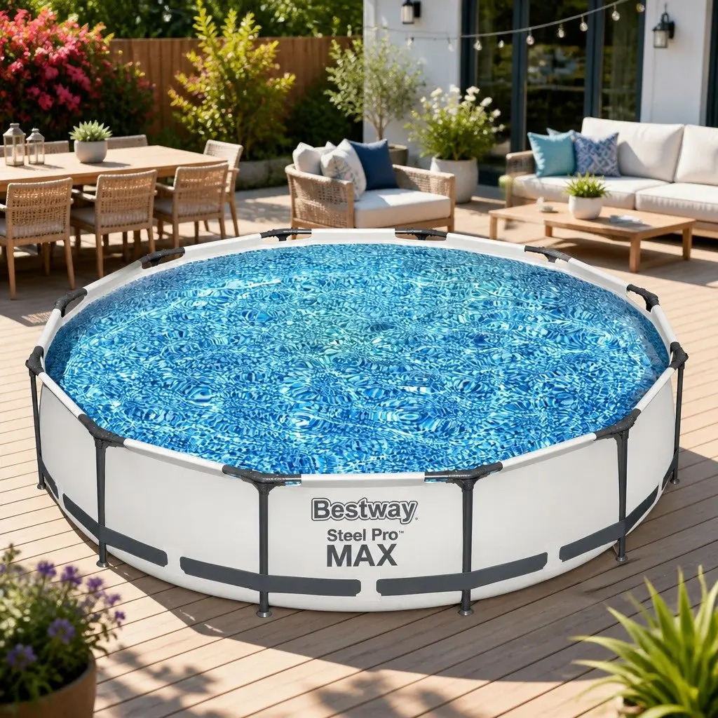 Steel Frame Above Ground Swimming Pool 366cm Round with Filter Pump Grey