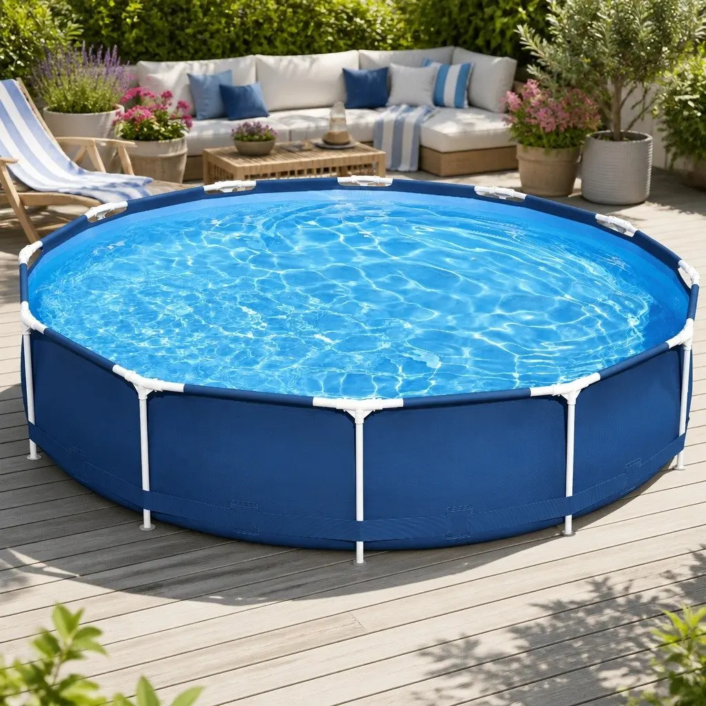 Steel Frame Above Ground Swimming Pool 366cm Round Outdoor Garden Pool Blue