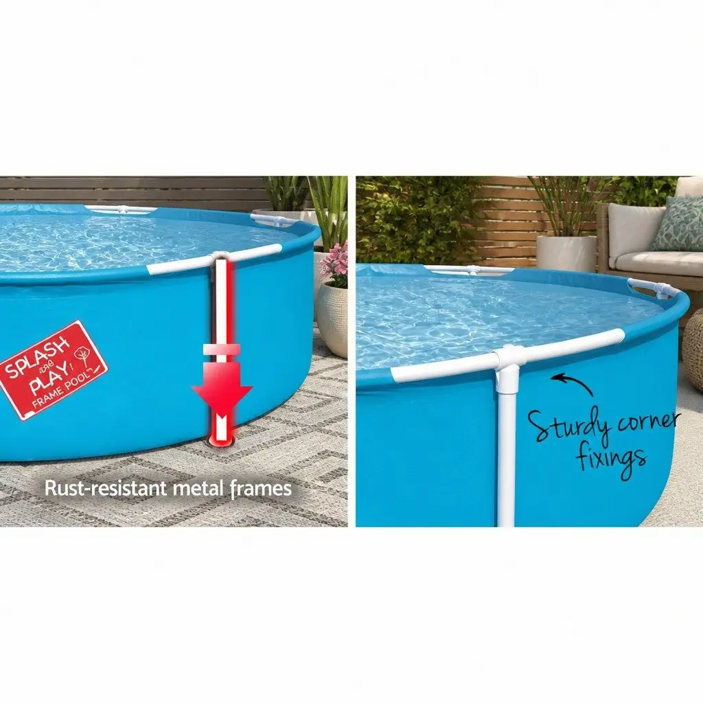 Round Swimming Pool for Kids 152cm Above Ground Blue Steel Frame Outdoor Garden