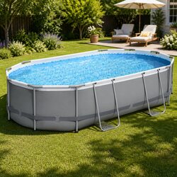 Value-Packed Steel Frame Pool 488x305x107cm in Grey