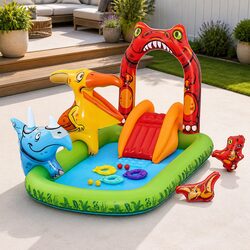 Comfortable Kids Inflatable Dinosaur Pool with Slide 242x140cm