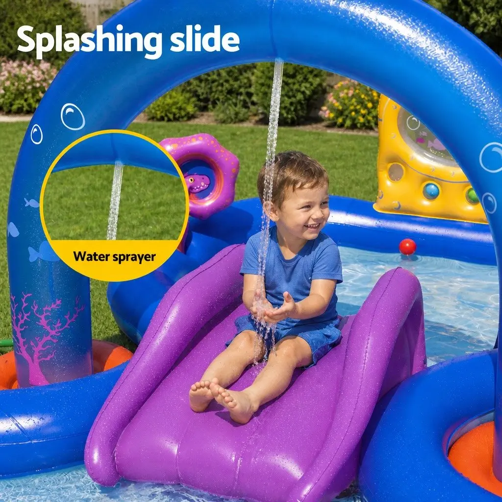 Kids Inflatable Play Pool Deep Sea Theme with Slide and Ball Tossing Toys 330cm x 188cm Multicolour