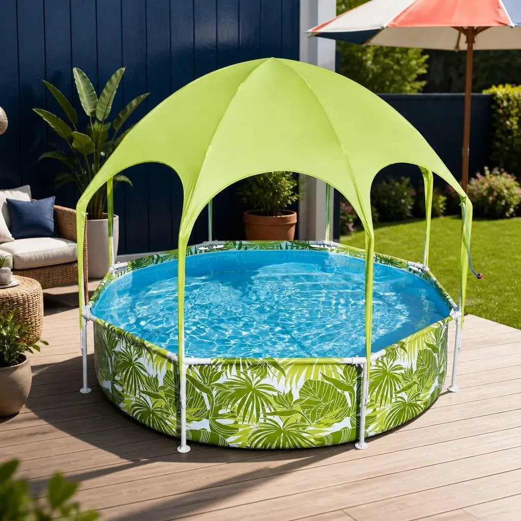 Above Ground Swimming Pool 244x51cm Kids Backyard Green Shade