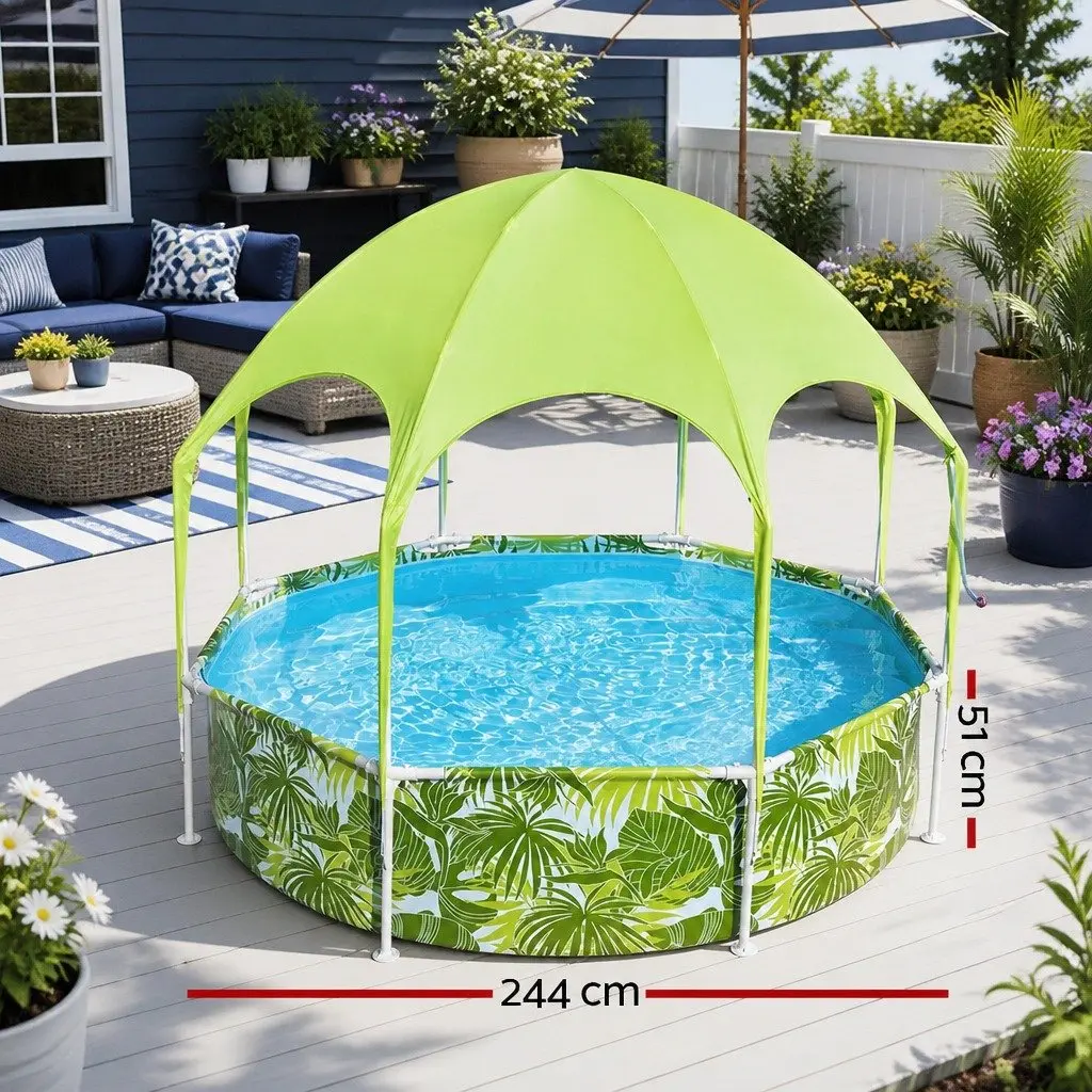 Above Ground Swimming Pool 244x51cm Kids Backyard Green Shade