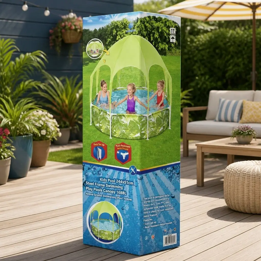 Above Ground Swimming Pool 244x51cm Kids Backyard Green Shade
