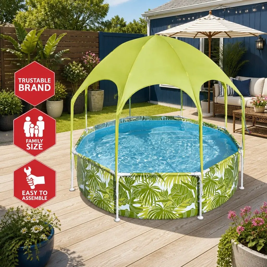 Above Ground Swimming Pool 244x51cm Kids Backyard Green Shade