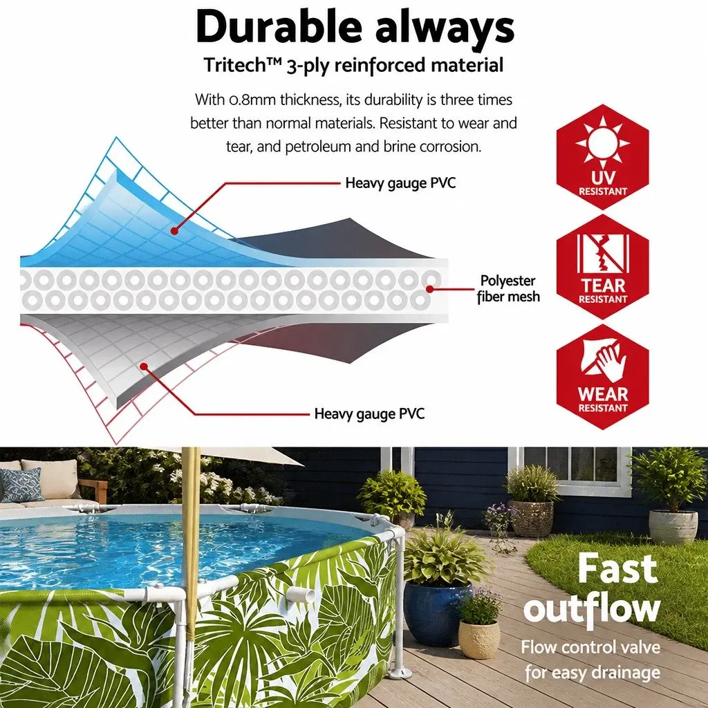 Above Ground Swimming Pool 244x51cm Kids Backyard Green Shade