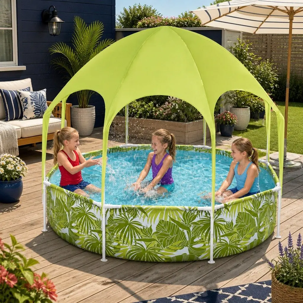 Above Ground Swimming Pool 244x51cm Kids Backyard Green Shade