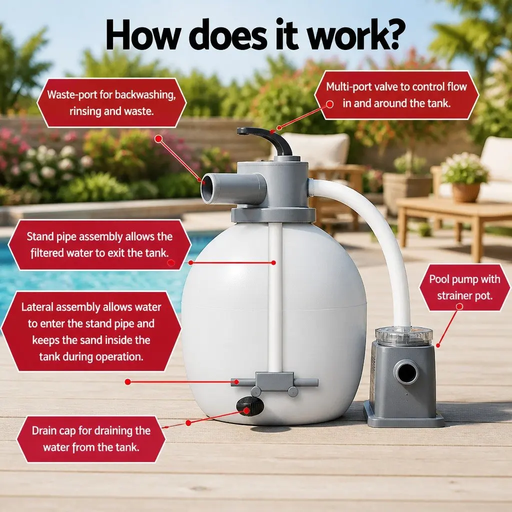 Sand Filter Pool Pump 11355L/H Above Ground Swimming Pools Water Filtration