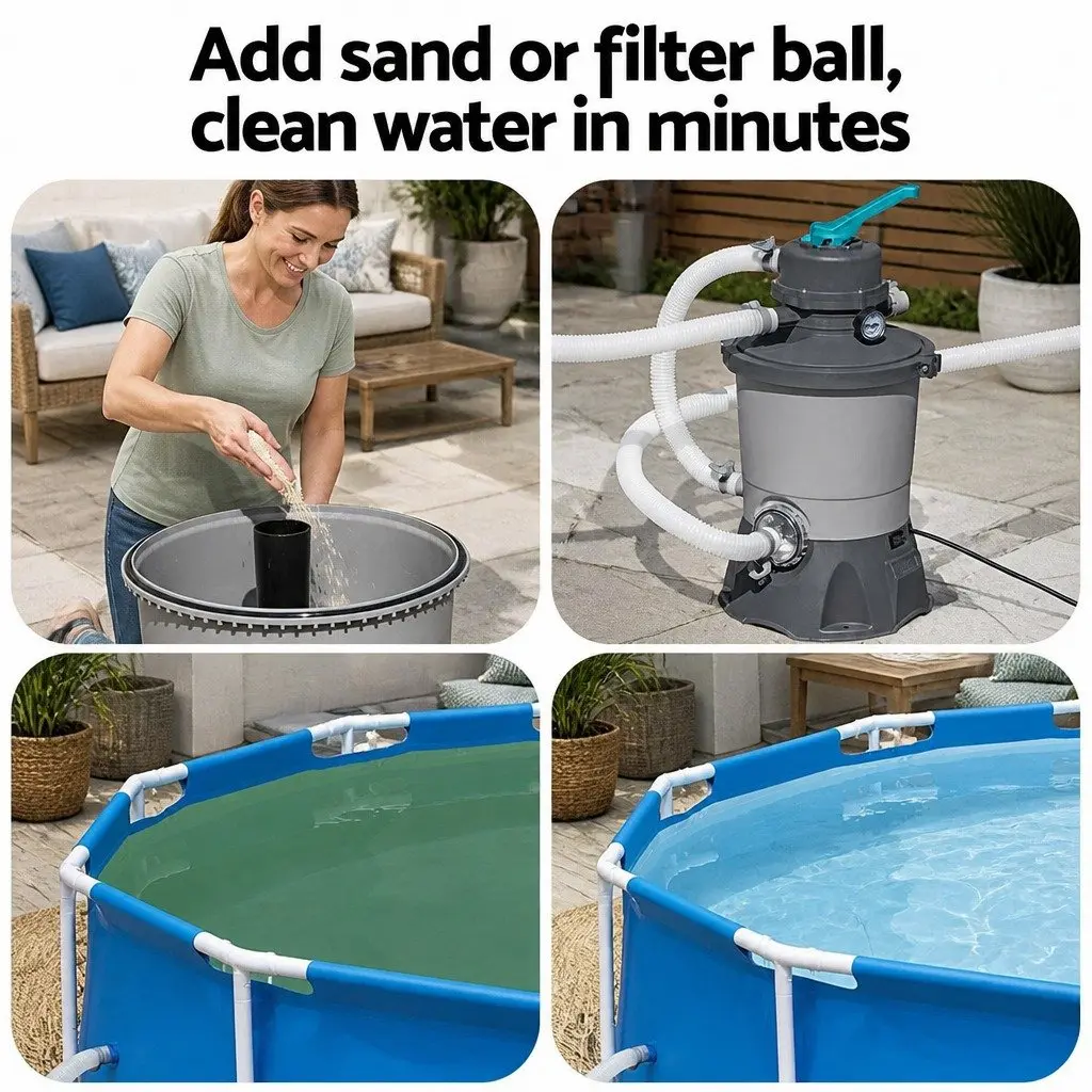 Sand Filter Pump System 800GPH Above Ground Pools 3028L/H Corrosion Resistant Tank Easy Assembly