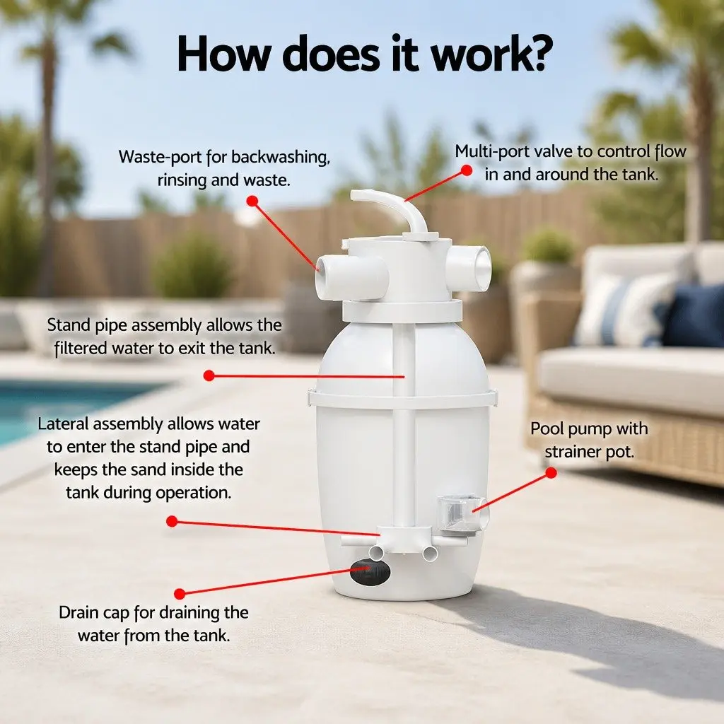Sand Filter Pump System 800GPH Above Ground Pools 3028L/H Corrosion Resistant Tank Easy Assembly