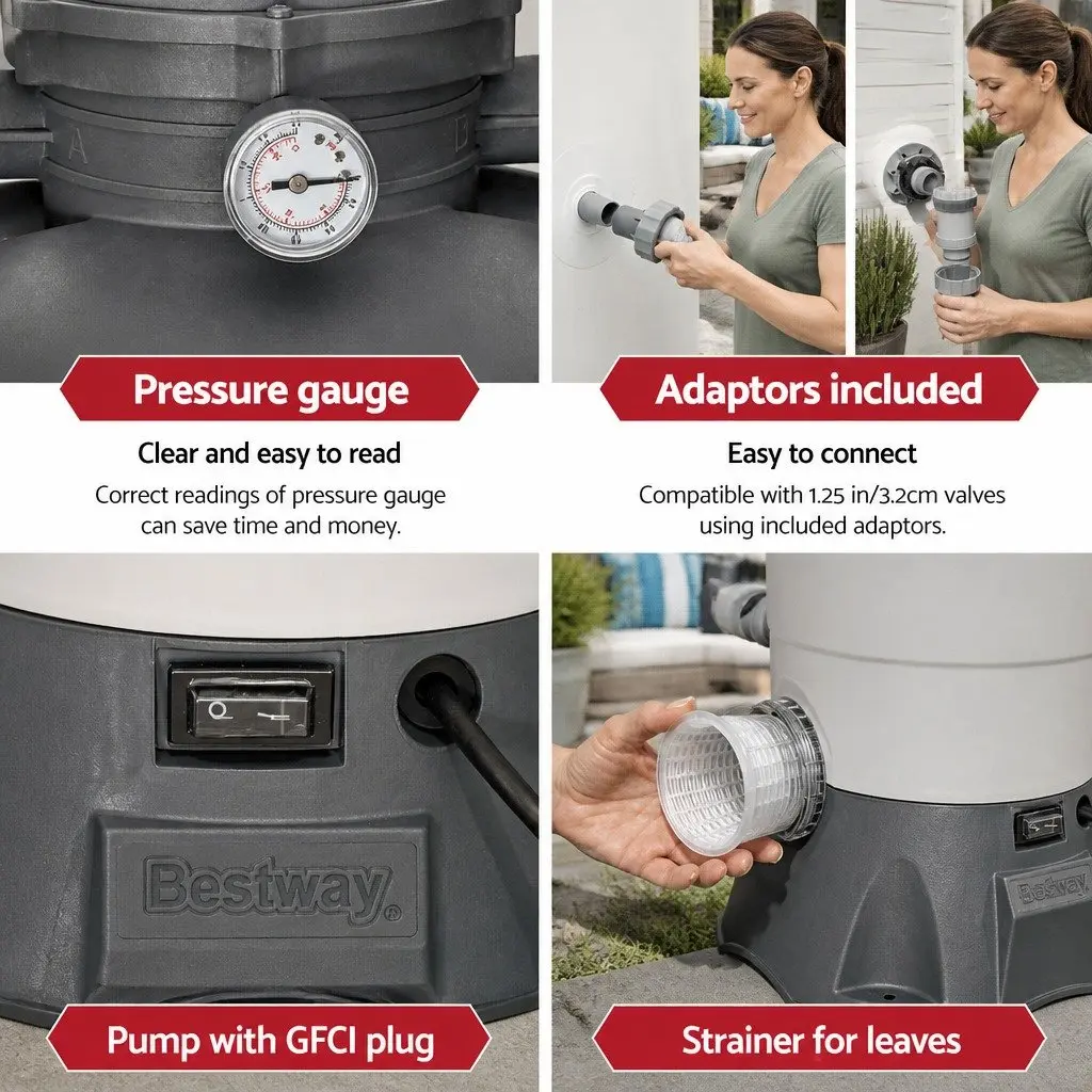 Sand Filter Pump System 800GPH Above Ground Pools 3028L/H Corrosion Resistant Tank Easy Assembly