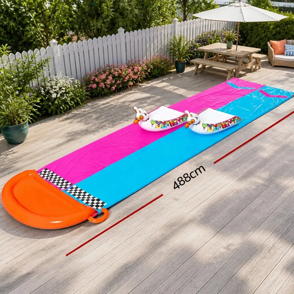 Inflatable Water Slide Double Lane Kids Backyard Splash Pad Dual Slides Pool Toy