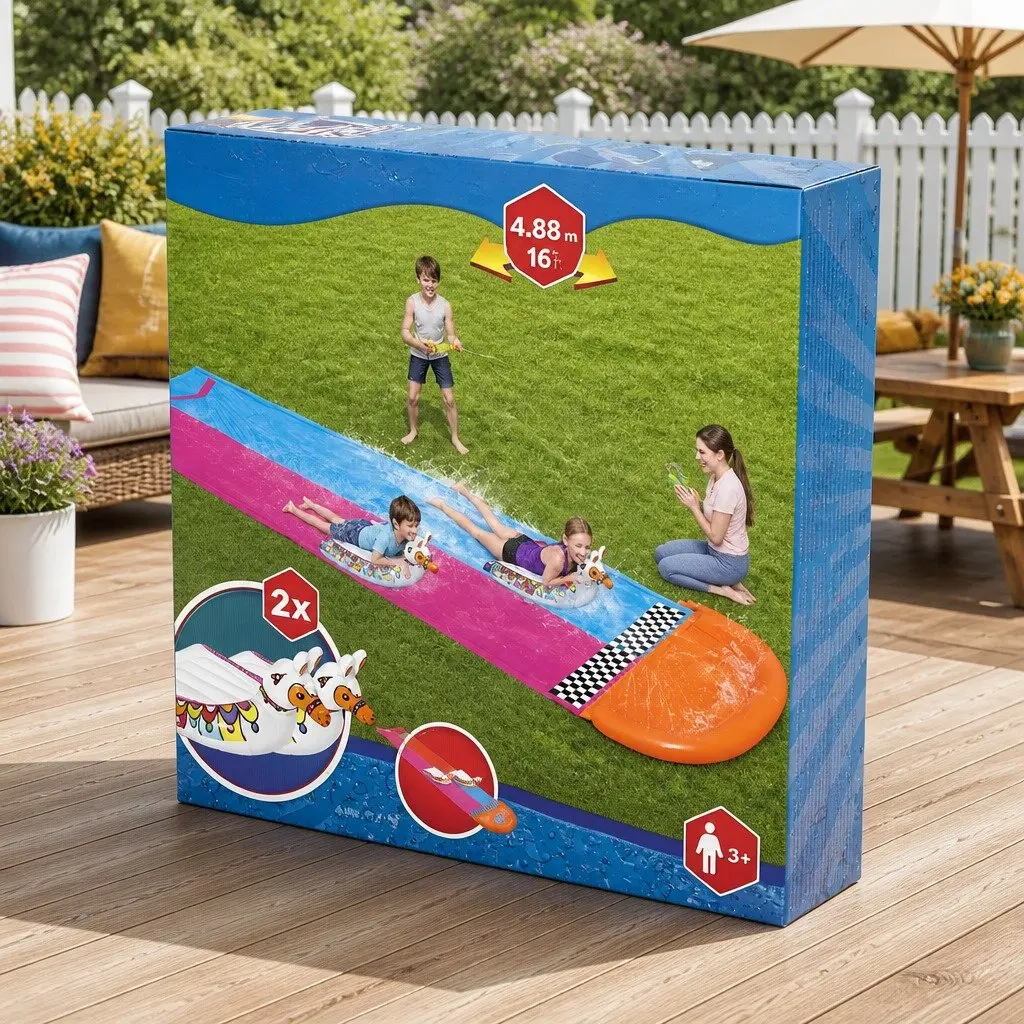 Inflatable Water Slide Double Lane Kids Backyard Splash Pad Dual Slides Pool Toy