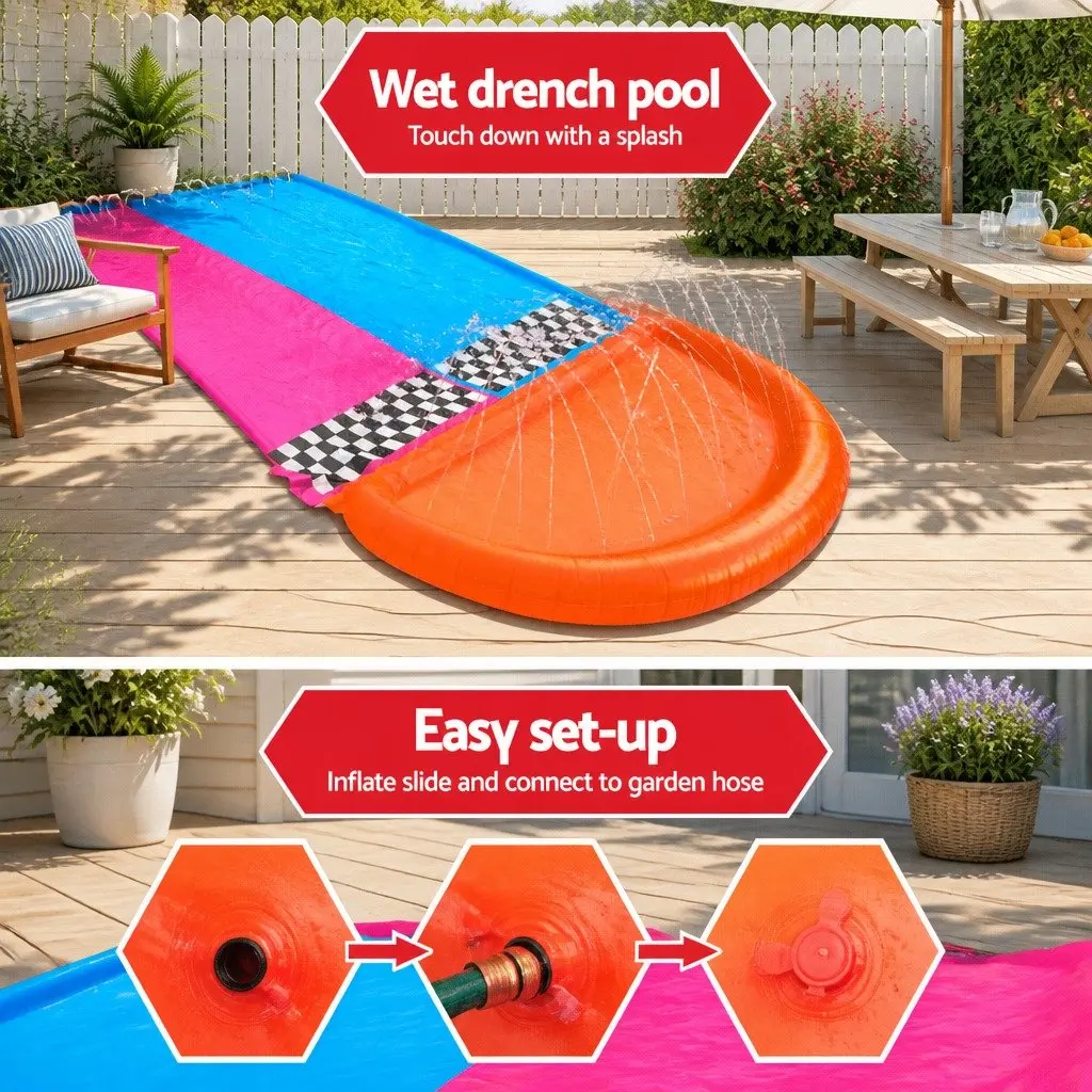 Inflatable Water Slide Double Lane Kids Backyard Splash Pad Dual Slides Pool Toy