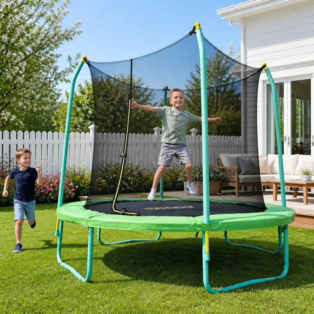 8ft Trampoline Kids Outdoor Jumping Mat Safety Net Enclosure
