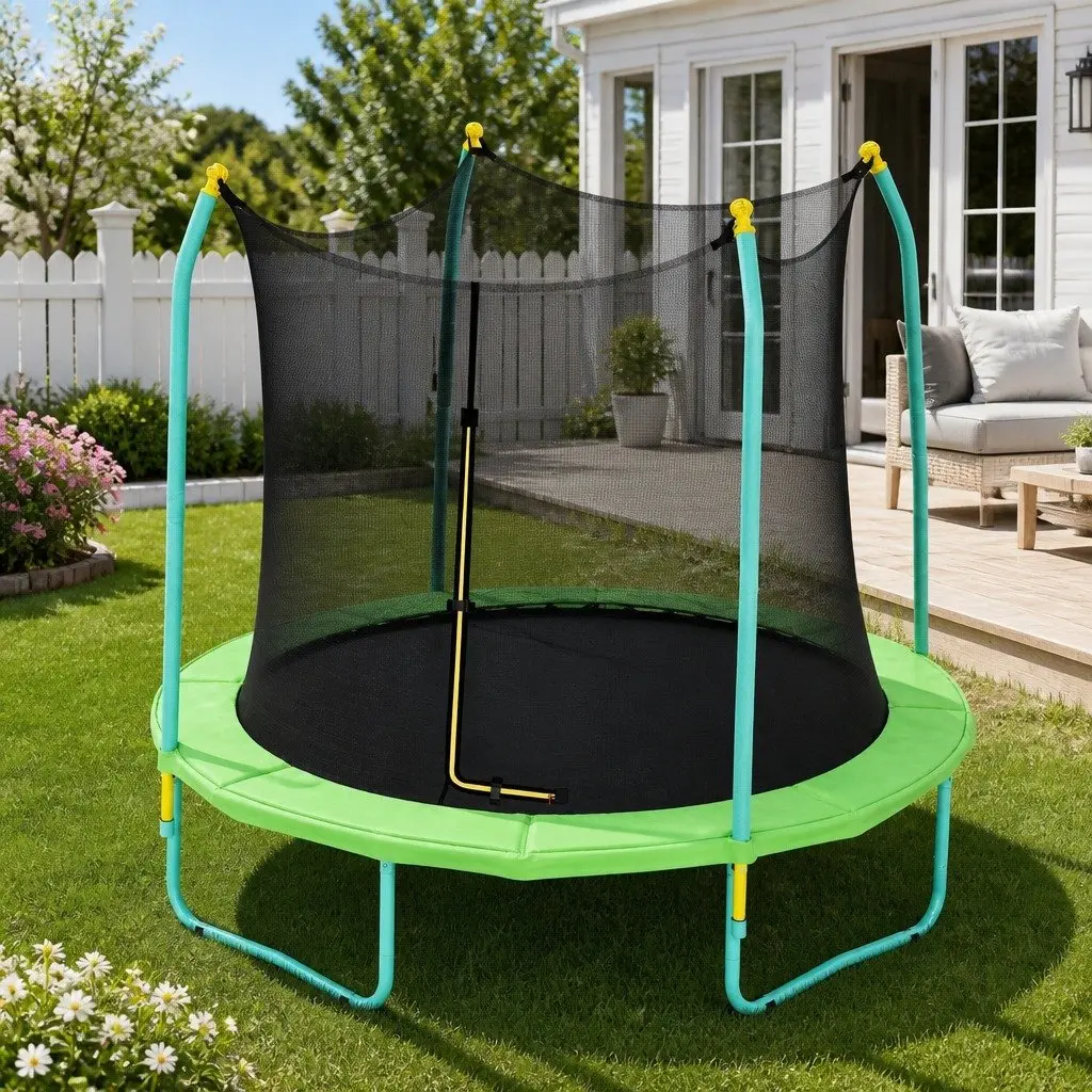 8ft Trampoline Kids Outdoor Jumping Mat Safety Net Enclosure
