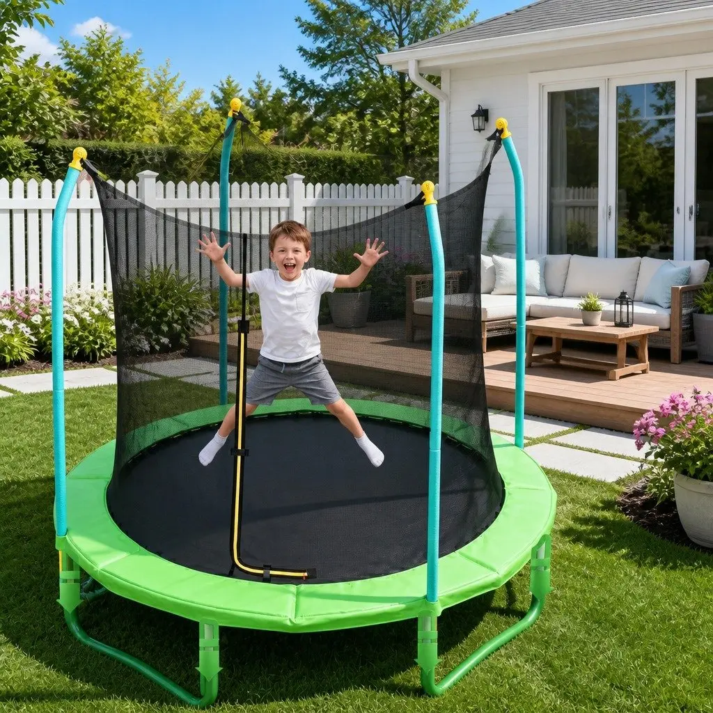 8ft Trampoline Kids Outdoor Jumping Mat Safety Net Enclosure