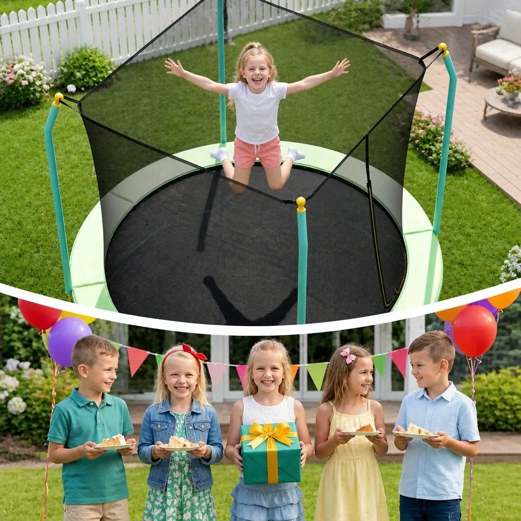 8ft Trampoline Kids Outdoor Jumping Mat Safety Net Enclosure