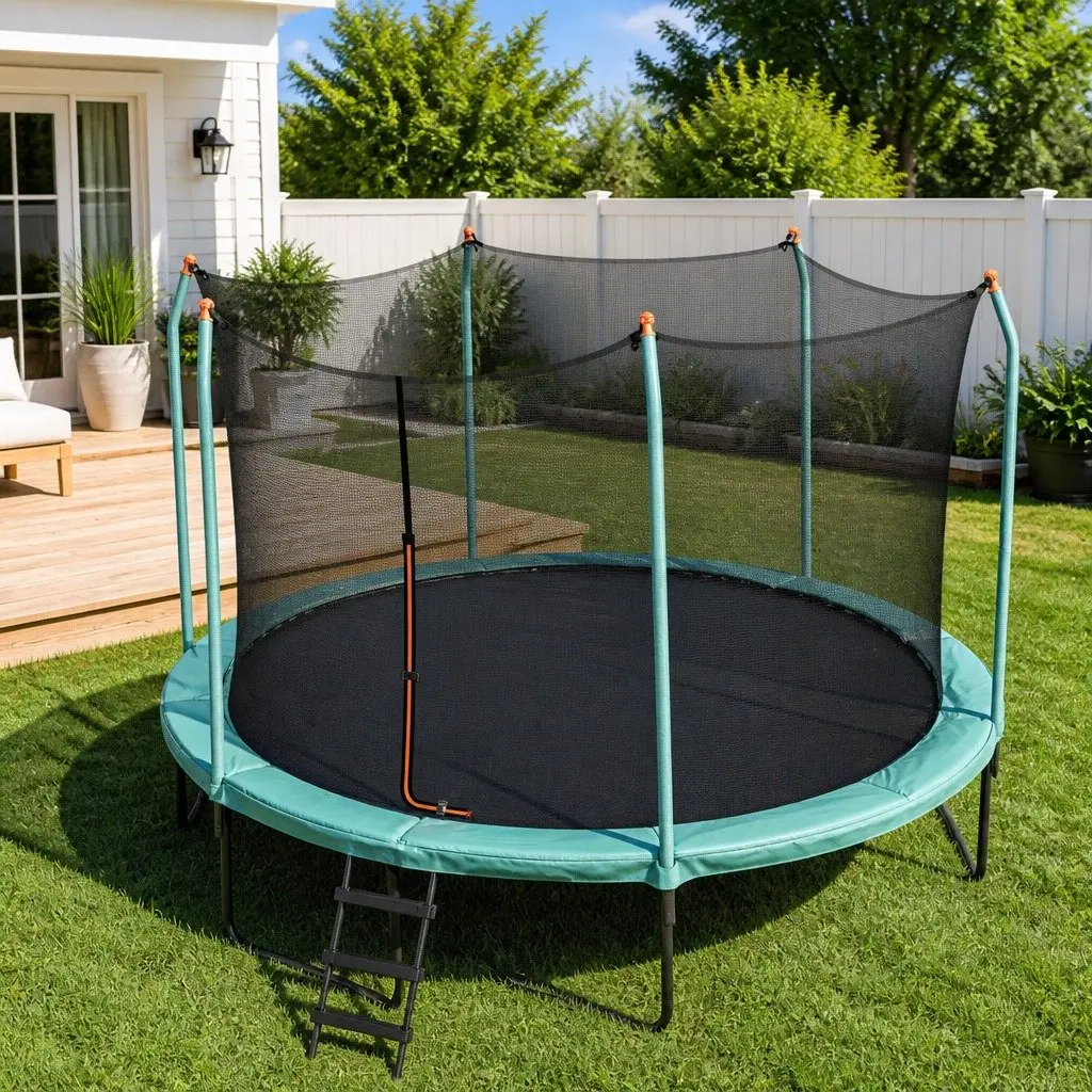 14ft Trampoline Outdoor Kids Jumping Mat Safety Net Enclosure Dark Green
