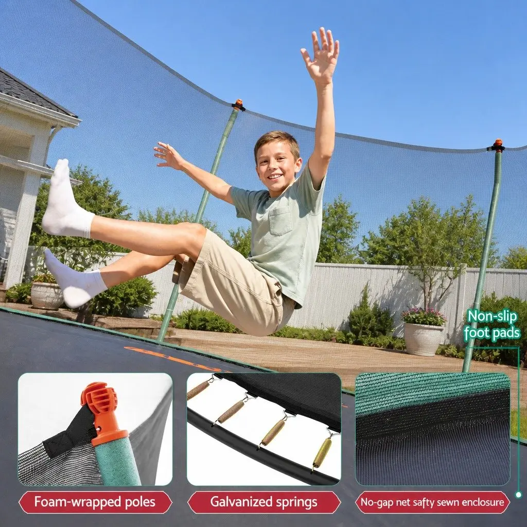 14ft Trampoline Outdoor Kids Jumping Mat Safety Net Enclosure Dark Green