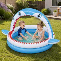 Sharktastic Sprinkler Play Pool 1.63m x 1.27m x 92cm Inflatable Kids Water Toy