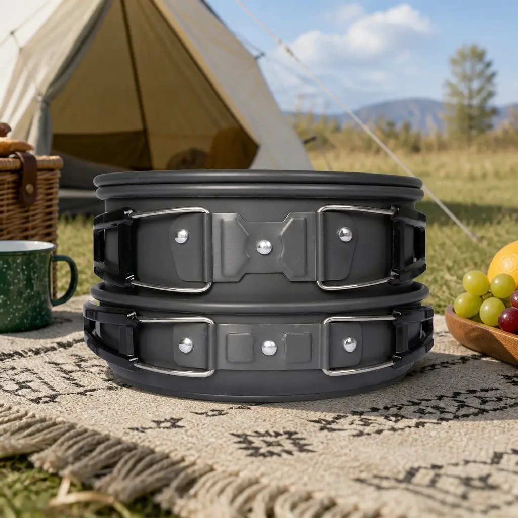 16 Piece Camping Cookware Set Portable Outdoor Cooking Pots Pans Kettle Silver Black