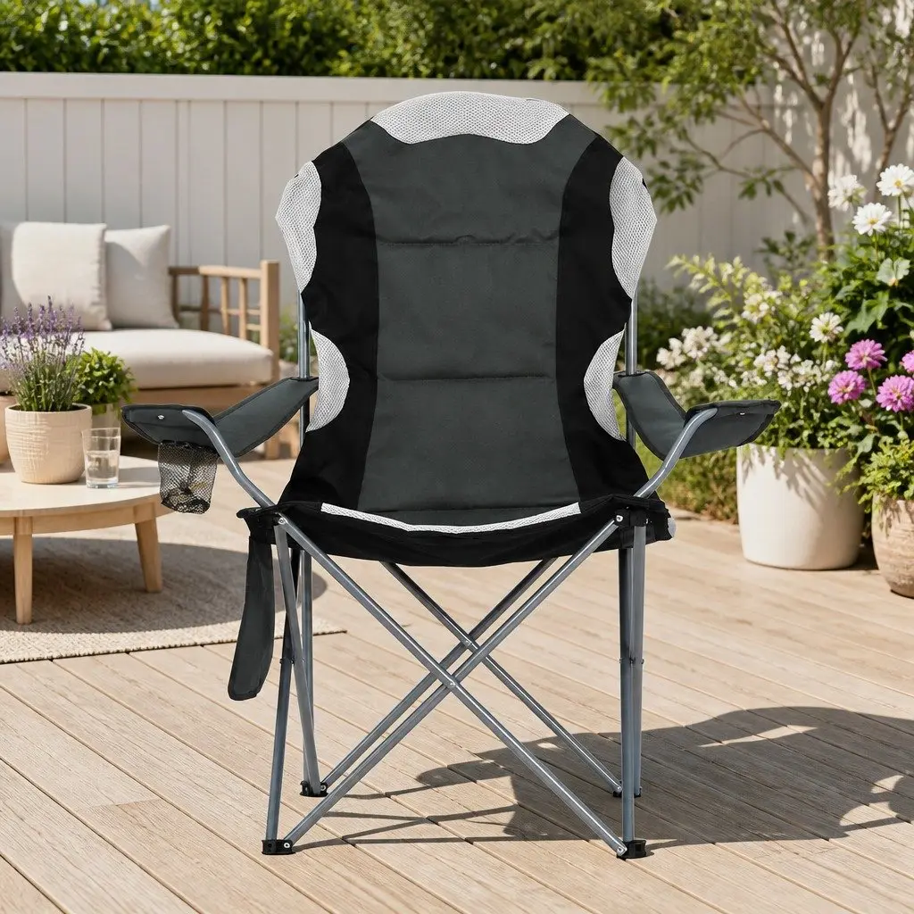 Folding Camping Chair Portable Outdoor Hiking Fishing Picnic Seat Grey 2 Pack