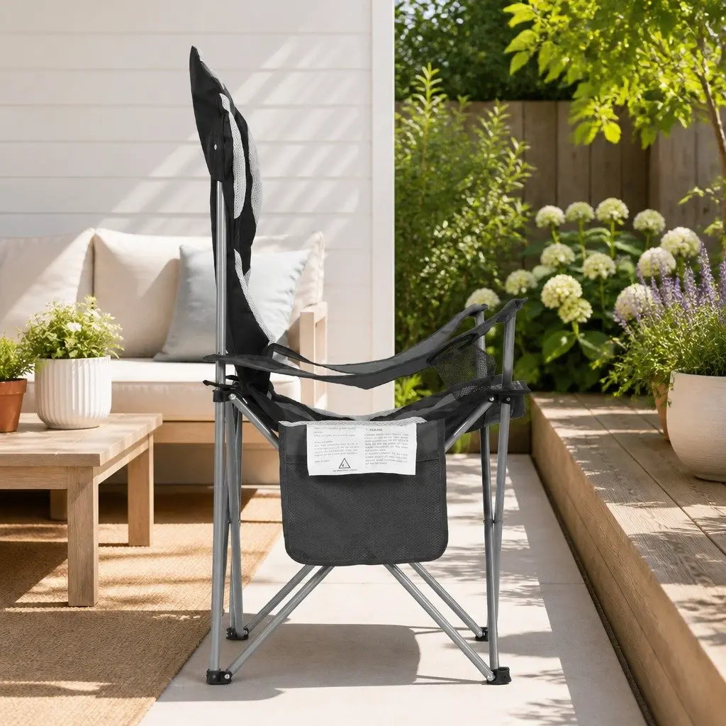 Folding Camping Chair Portable Outdoor Hiking Fishing Picnic Seat Grey 2 Pack