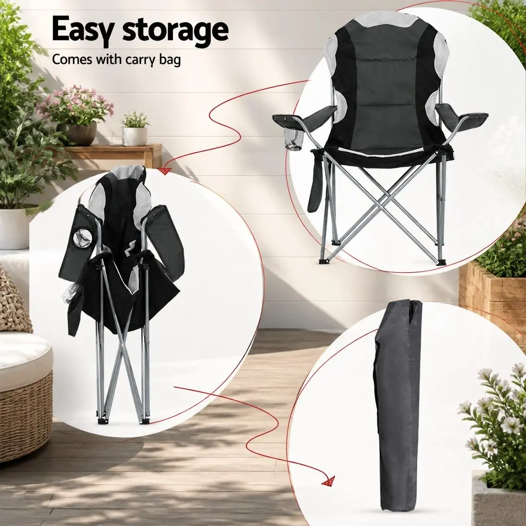Folding Camping Chair Portable Outdoor Hiking Fishing Picnic Seat Grey 2 Pack